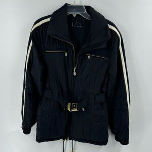 ✅ Vintage Black/WHITE/TAN Bogner SKI Jacket "SEAT BELT" BUCKLE SIZE 6‎ EUC